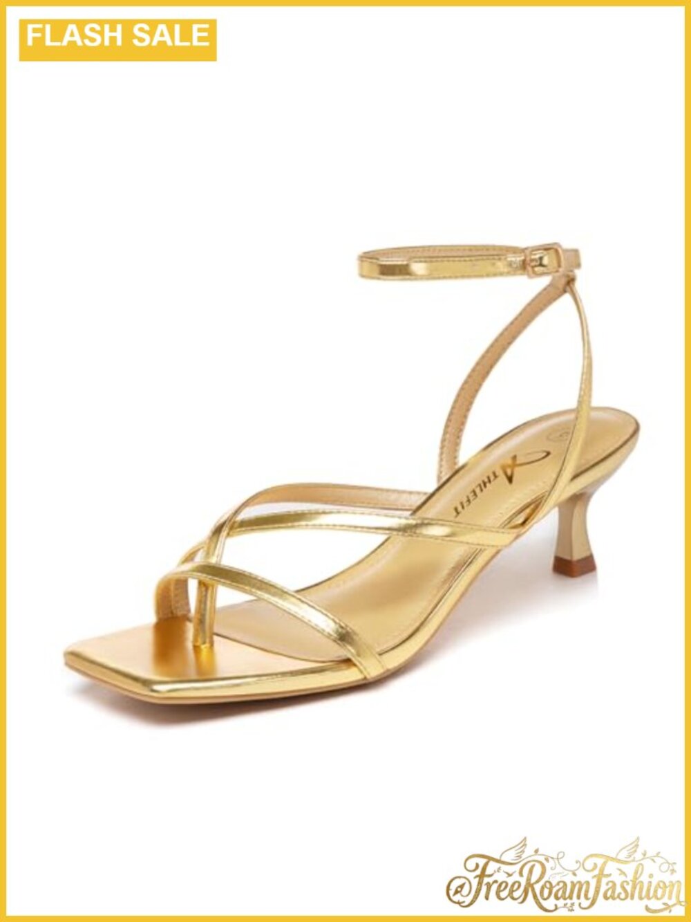 Kitten Heel Strappy Square Open Toe Thong Sandals Low Heel Ankle Strap